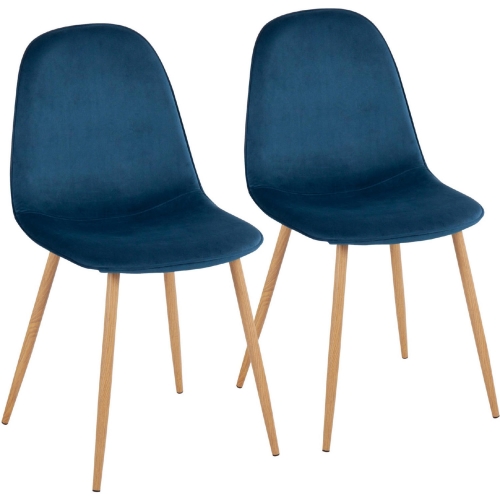 Pebble Dining Chair in Blue Velvet & Wood FInish Metal (Set of 2)